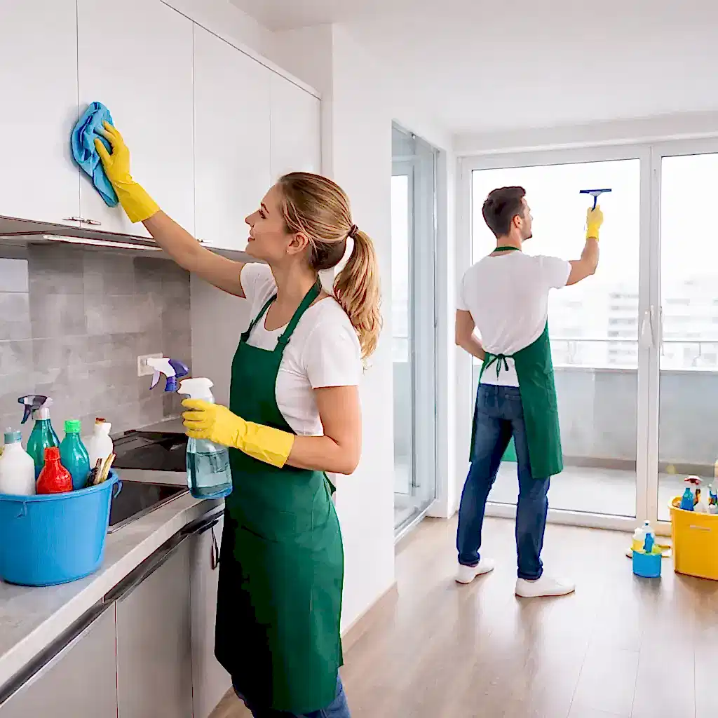 Mersin boş ev temizliği yapan ekip, boş bir evde detaylı temizlik yaparken.