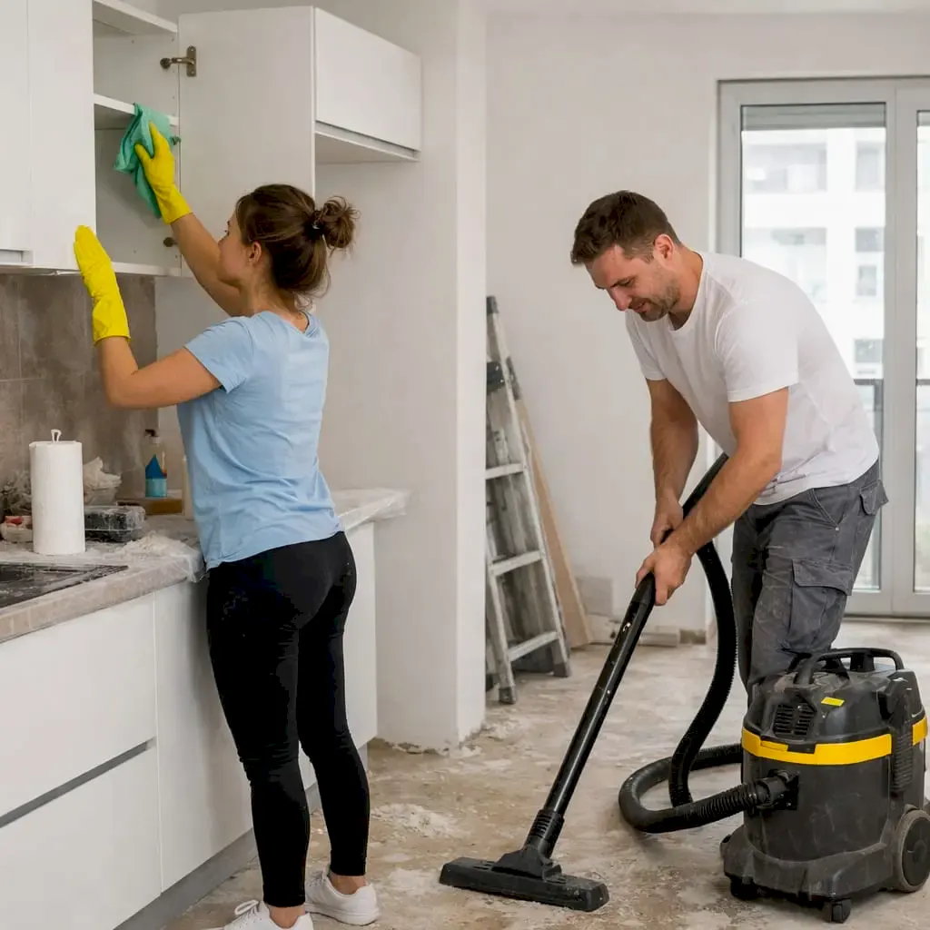 Mersin tadilat temizliği ekibi, tadilat sonrası toz temizliği yaparken.